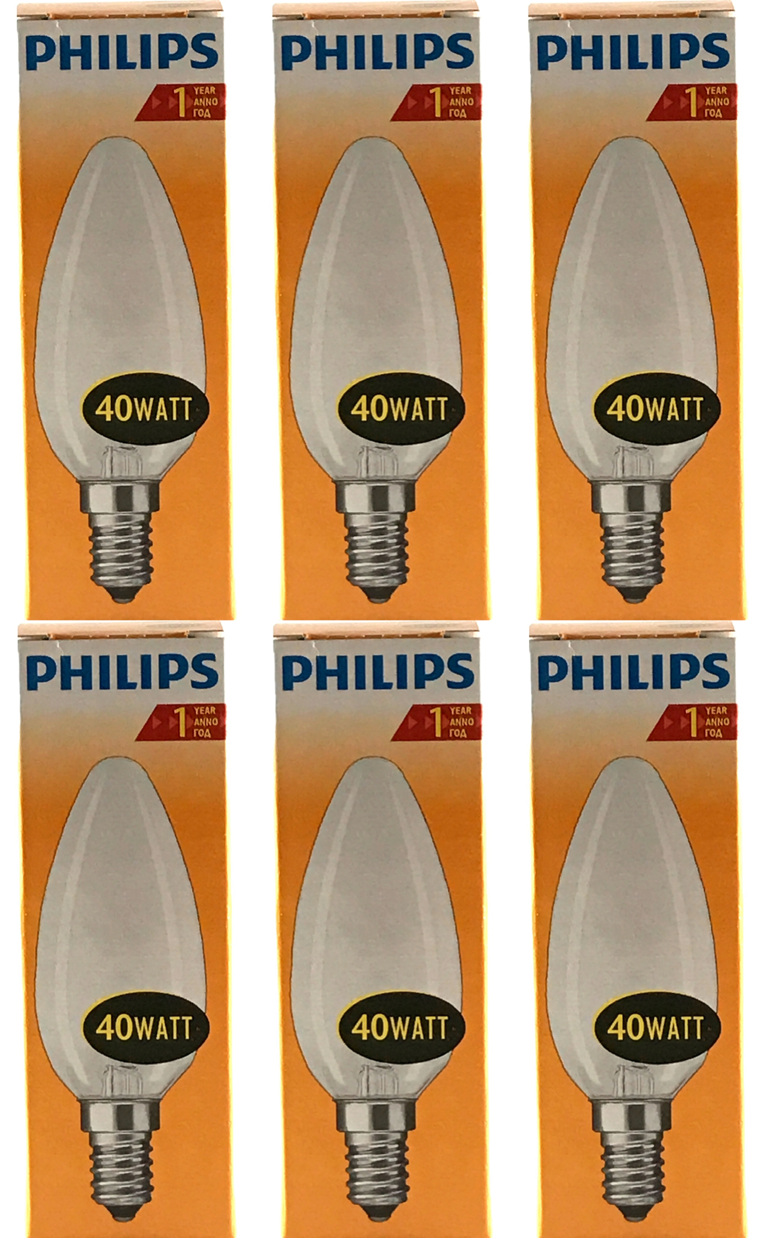 Philips Kaarslamp Mat 40W E14 Voordeelset 6 stuks