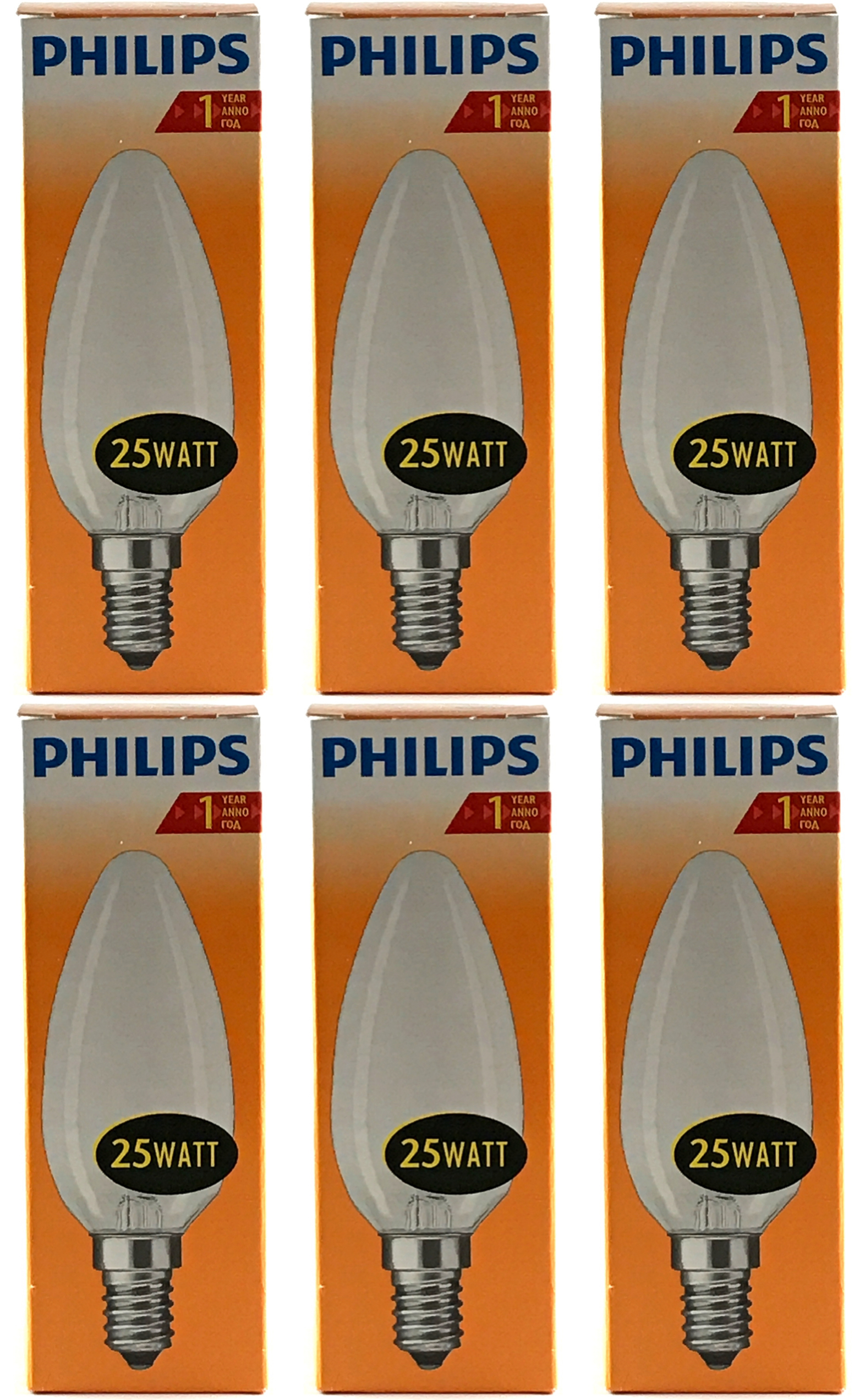 Philips Kaarslamp Mat 25W E14 Voordeelset 6 stuks