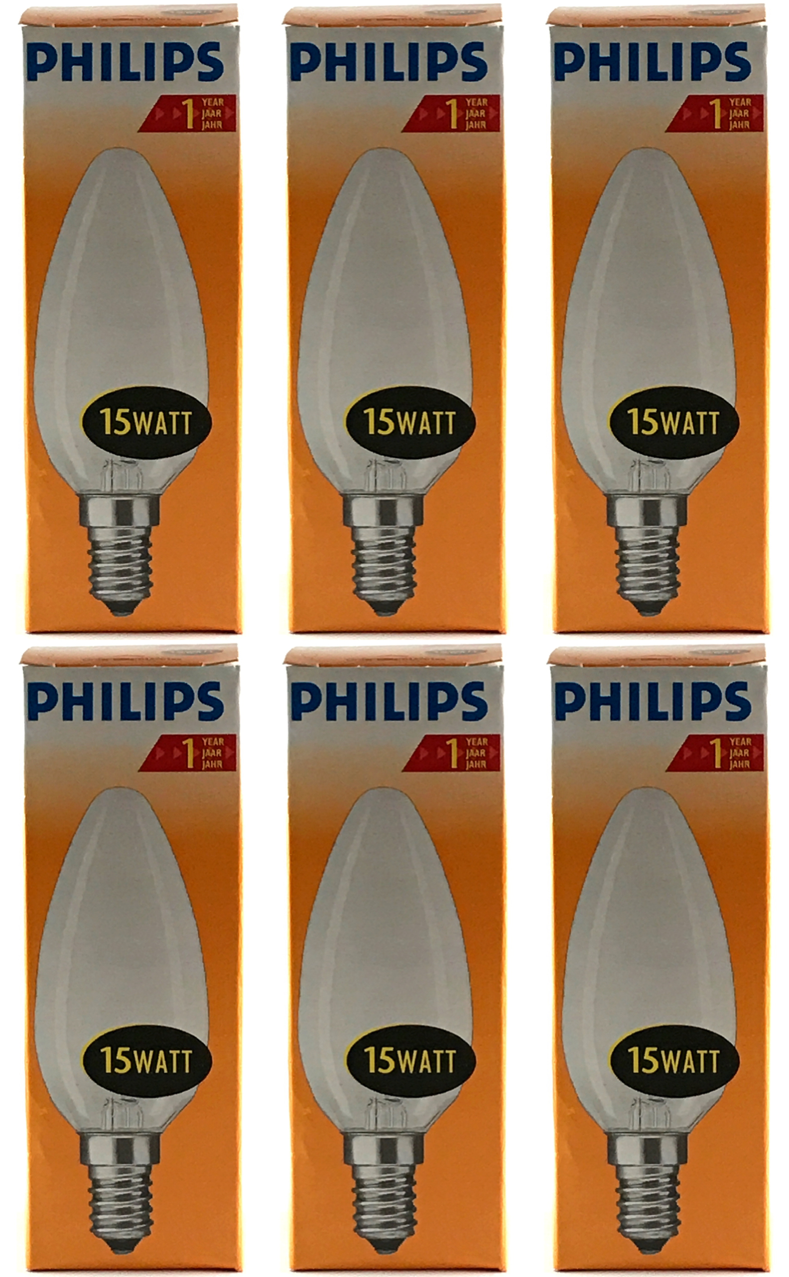 Philips Kaarslamp Mat 15W E14 Voordeelset 6 stuks