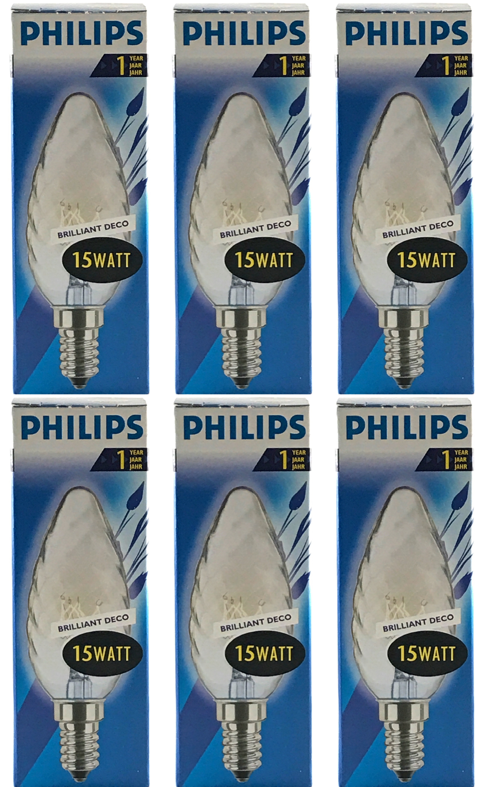 Philips Kaarslamp Helder Gedraaid 15W E14 Voordeelset 6 stuks